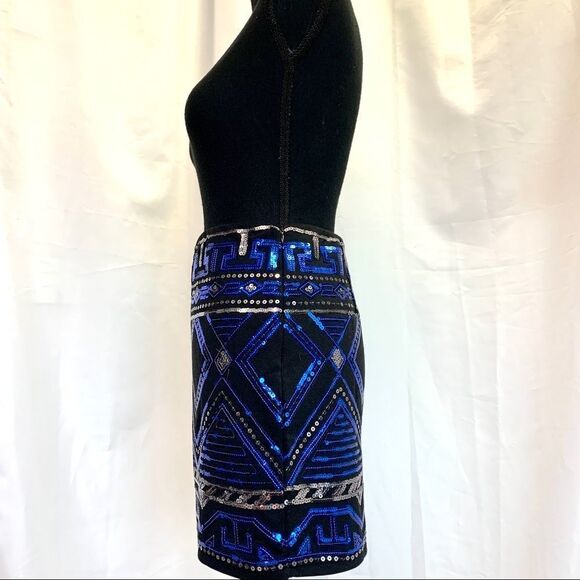 PEACHPUFF Blue Sequin Tribal Mini Skirt - S Sz - Picture 4 of 13